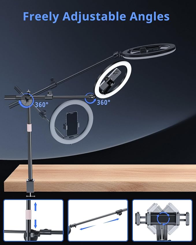 UBeesize 12" Ring Light with Overhead Phone Mount, LED Ring Light with Phone - Image 3
