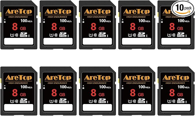 AreTop SD Card 8GB, 10 Pack UHS-I Class 10 SDHC Memory Card, 10 Pack 8GB Full by AreTop