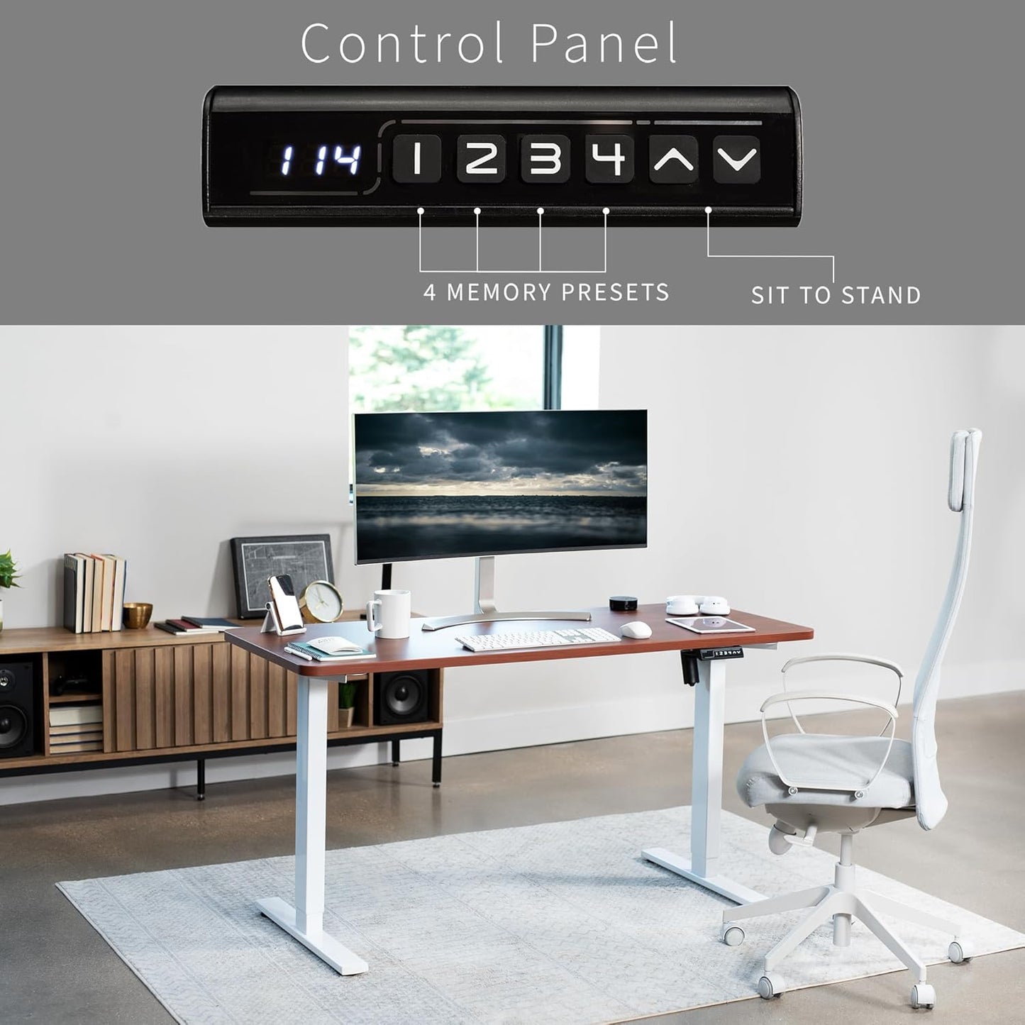 VIVO Electric 60 x 24 in Standing Desk, Memory Height Adjustment, 1B Series, One-Piece Dark Walnut Top, White Frame, DESK-KIT-1W6D