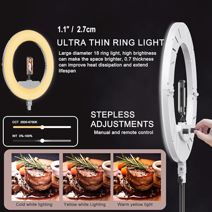 18 Inch Ring Light Kit, 55W Dimmable LED Light, Tripod Stand, Remote Controller - Image 3