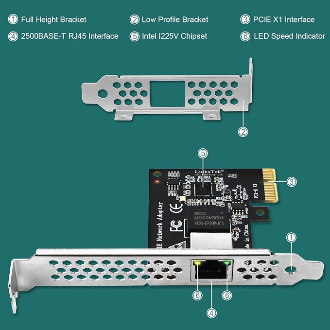 PCI Express X1 Interface to 2.5GbE RJ45 Ports Network Adapter - Image 7