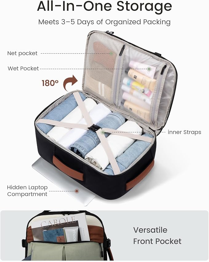 LOVEVOOK 40L Travel Backpack for Women Men, Airline Approved Carry On Luggage - Image 3