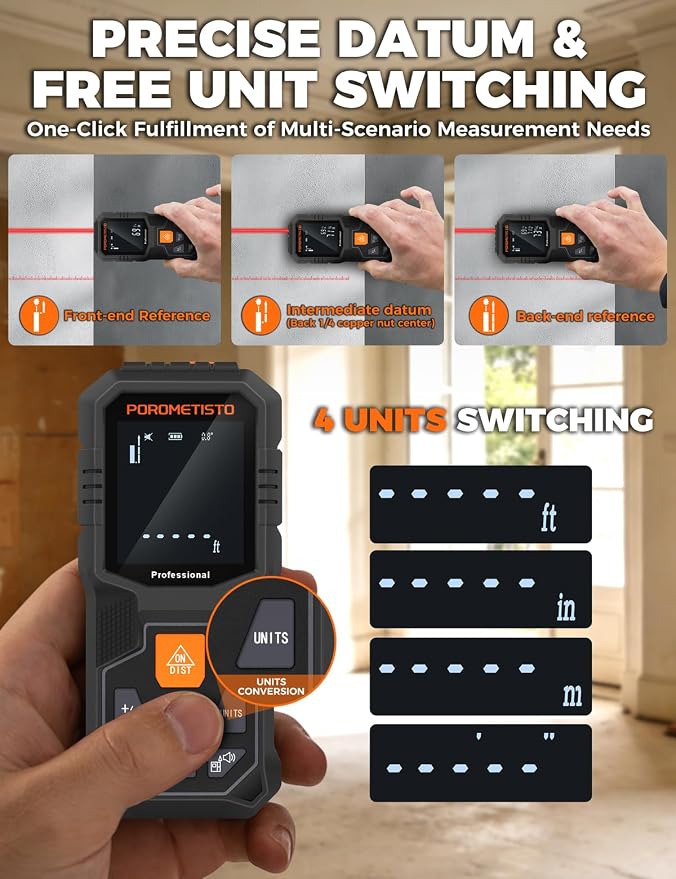 Laser Distance Meter POROMETISTO 262ft/80m, Digital Angle Finder, 12 Modes - Image 4