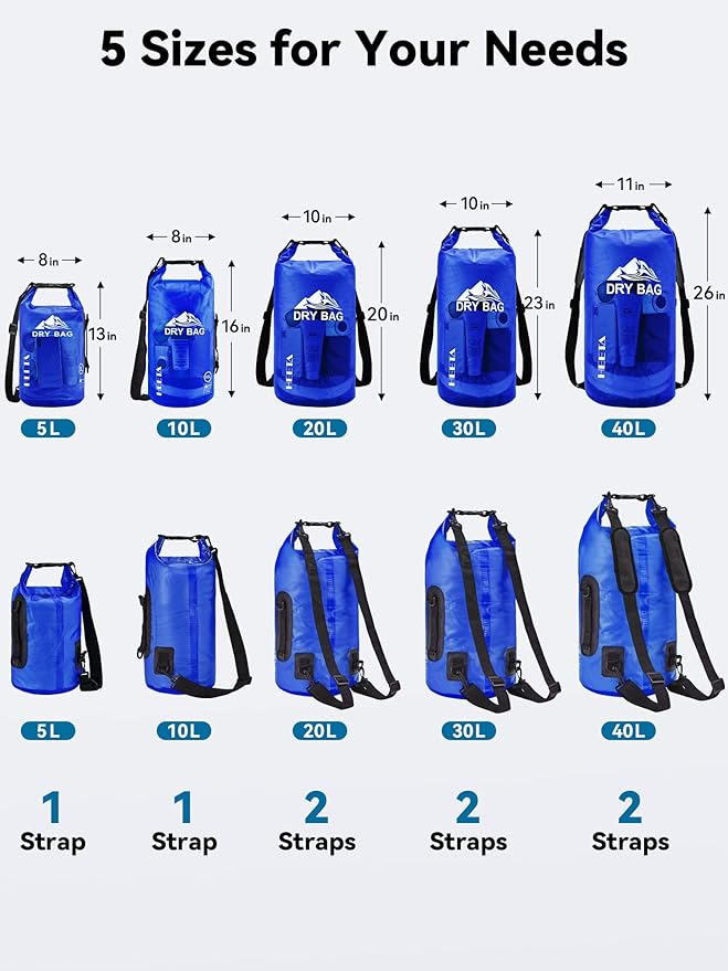 HEETA Dry Bag Waterproof for Women Men, 5L/10L/20L/30L/40L Roll Top Lightweight - Image 2