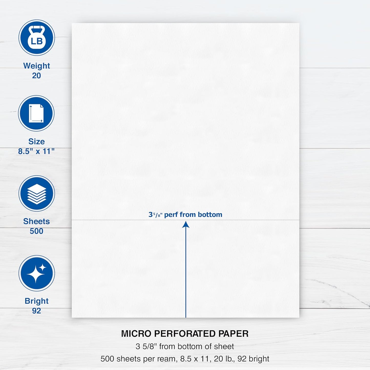 PrintWorks Professional 3 5/8" Horizontal Perforated Paper 8.5” x 11” - Perfect For W-2, 1099, & Statement Use - Made in the USA - 500 Sheets - 20 lb - Printer Compatible - White (04132)