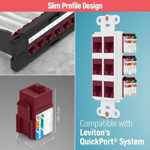 Everest 90° Angled RJ45 Cat6 Keystone Jacks 100-Pack in Red - Image 6