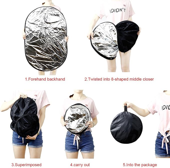 Portable Photography Silver and White Reflector Collapsible 2-in-1 Oval - Image 6