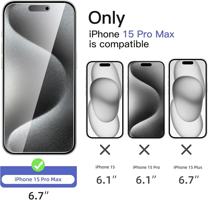 NEW'C 3x Privacy for iPhone 15 Pro Max Screen Protector+ 3x Camera Lens - Image 2