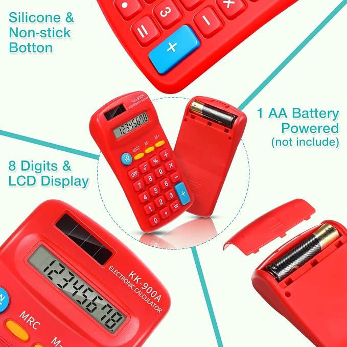 30 Pack Pocket Calculator Small Battery Powered Bulk Mini Size 4 Function Hand - Image 3