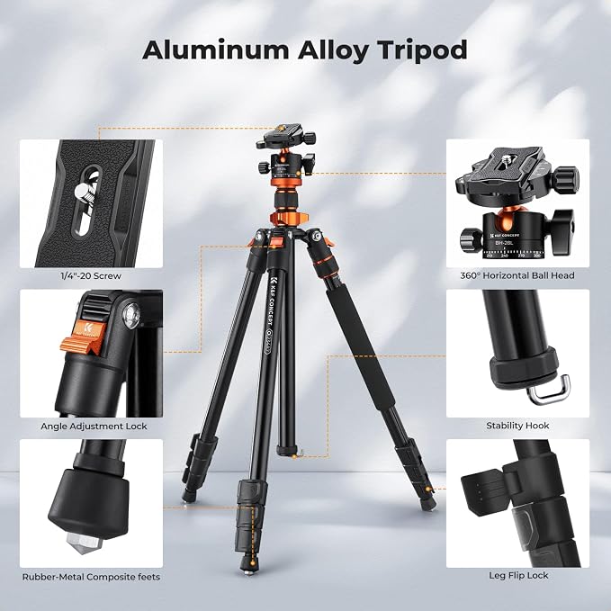 K&F CONCEPT Tripod for Camera, Stable Heavy Duty Travel Tripod for DSLR Cameras - Image 4