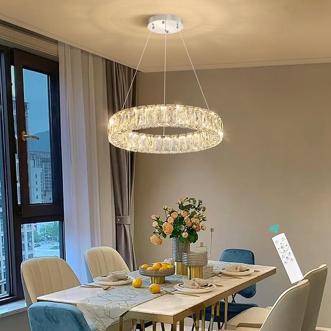 HAIXIANG Modern Crystal Chandelier Dimmable LED 16 Inch Ring Pendant Lights by HAIXIANG