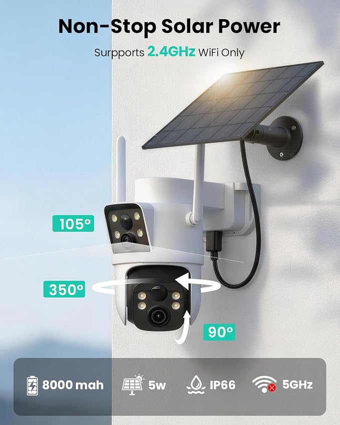 LIWAN Dual Lens Solar Security Camera Wireless Outdoor, 360° PTZ & Fixed Dual - Image 4