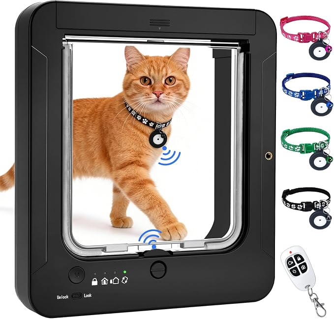 Smart Cat Door with 4 Collar Sensor Key, RFID Electronic Cat Door Collar by CUIBIRD