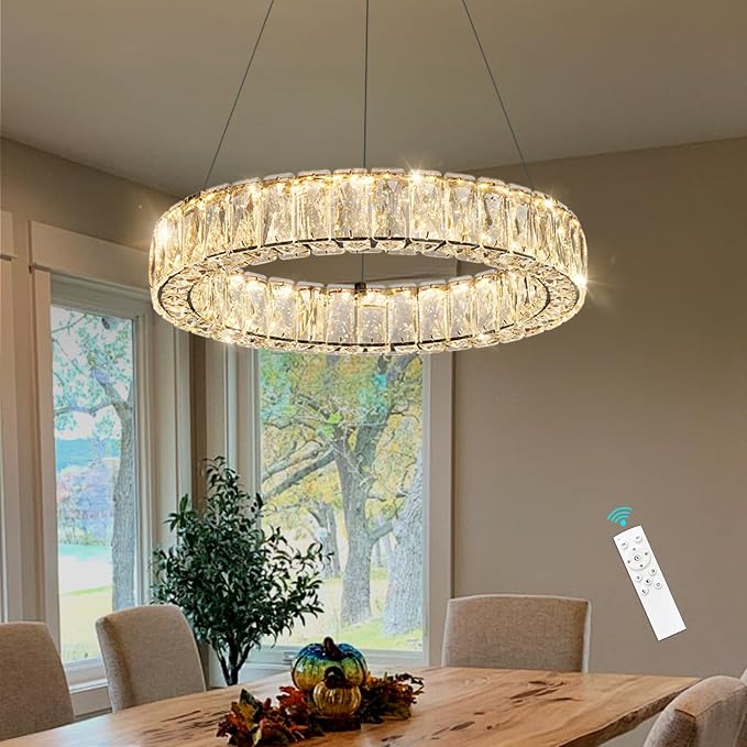 HAIXIANG Modern Crystal Chandelier Dimmable LED 16 Inch Ring Pendant Lights - Image 9