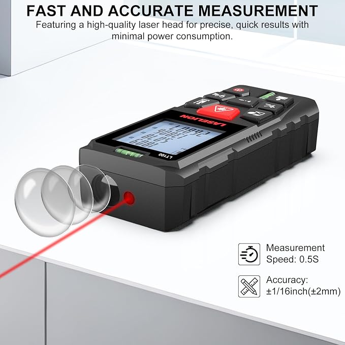 LT100 Laser Measure, 328ft/100m Laser Measurement Tool, - Image 4