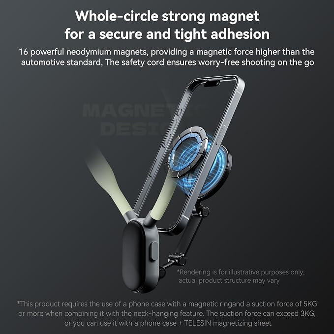 TELESIN Magnetic Neck Mount for Phones, Cell Phone Holder Stand Hanging on Neck - Image 4