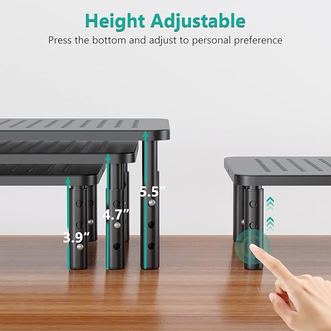 WALI Dual Monitor Stand for Desk, Desk Monitor Riser 3 Height Adjustable - Image 2