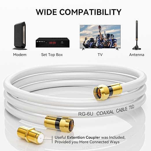 RG6 Coaxial Cable, 3FT 6FT 10FT 15FT 25FT 50FT 100FT Coax Cable Cord - Image 5