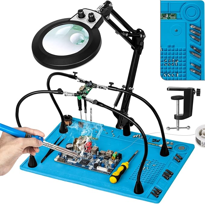 Silicone Mat Helping Hands Soldering Station, 30X/10X Magnifying Glass by HOME