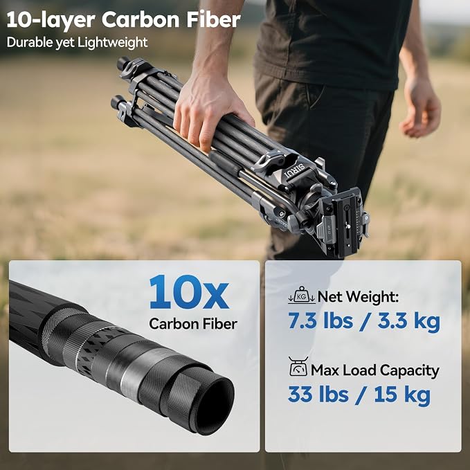 SIRUI Quick Release Carbon Fiber Video Tripod, Professional - Image 4