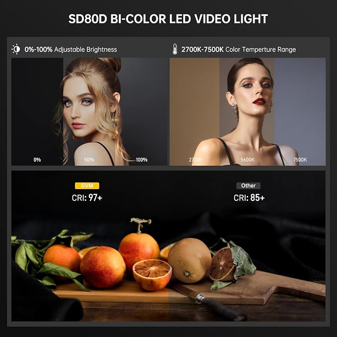GVM 80W LED Video Light with Lantern Softbox and Tripod Stand Kit, Bi-Color - Image 3