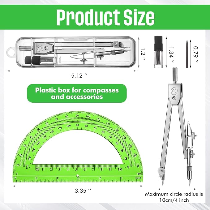 EBOOT Student Geometry Math Set, Drawing Compass and 6 Inch Swing Arm - Image 2