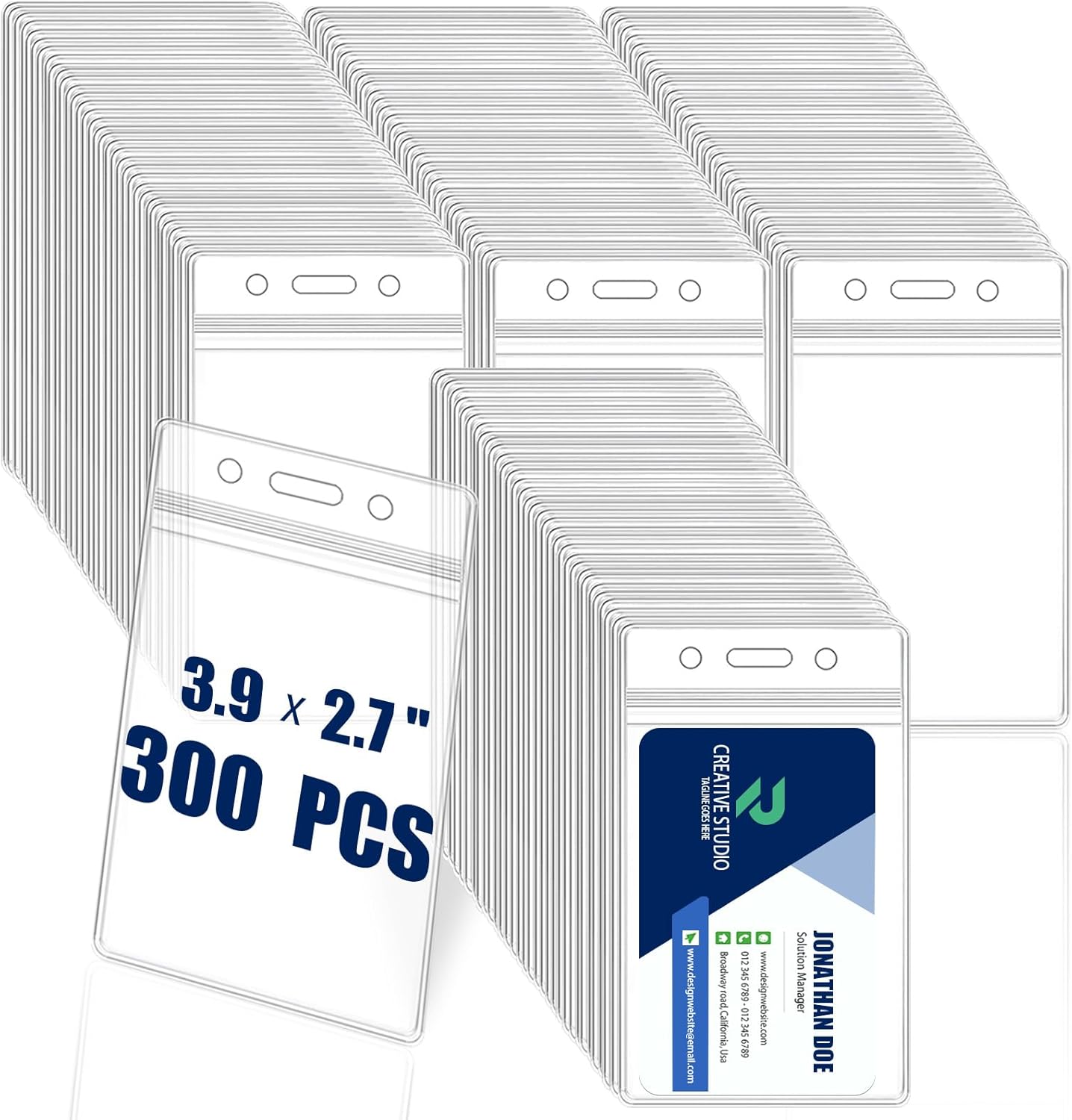 300 Pack Name ID Badge Holder,Plastic Badge Holder for Lanyard, Vertical Extra Thick 3.9" x 2.7" Waterproof Name tag Holder for School/Office/Hospital/Exhibition/Party/Badge Swipe Cards or Credit Card