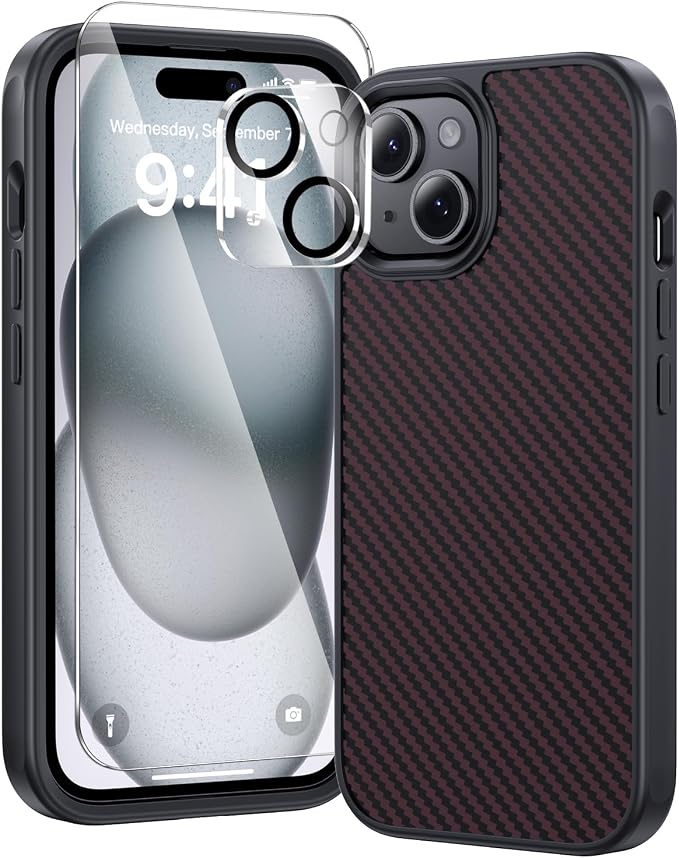 toushion 3 in 1 for iPhone 15 Case Carbon Fiber Black&Red, Fits MagSafe by Unknown