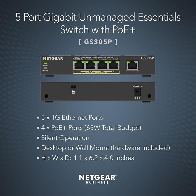 NETGEAR 5-Port PoE Gigabit Ethernet Unmanaged Essentials Switch - - Image 2