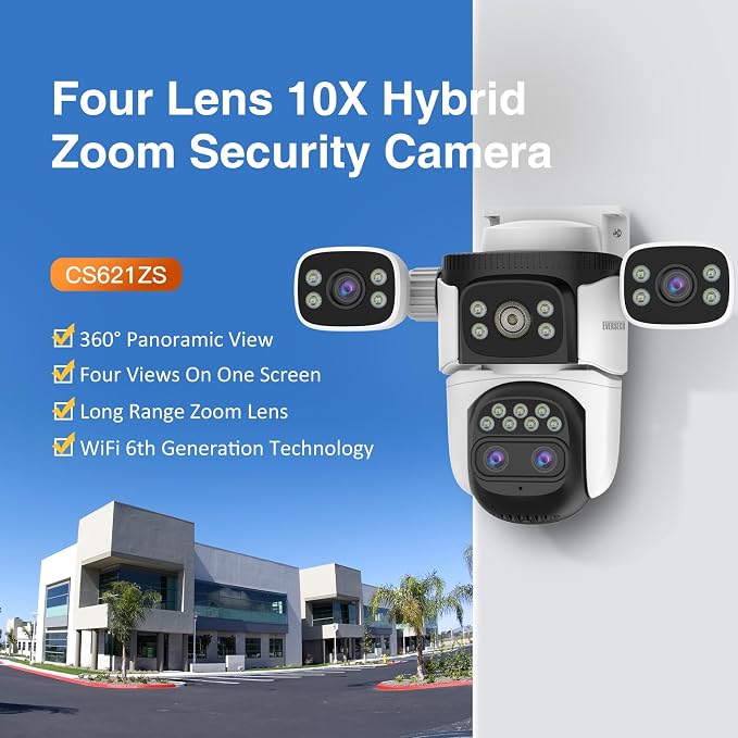 EVERSECU 10x Hybrid Zoom Quad Lens WiFi PTZ Security Camera, Triple Cameras in - Image 2