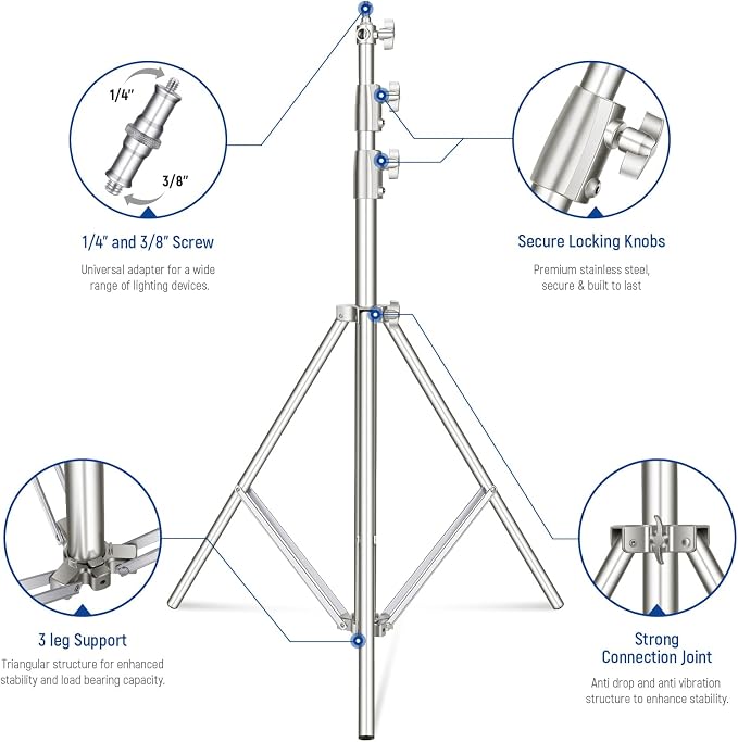 NEEWER 2Pcs 9.2ft Stainless Steel Light Stands, Spring Cushioned Heavy Duty - Image 5