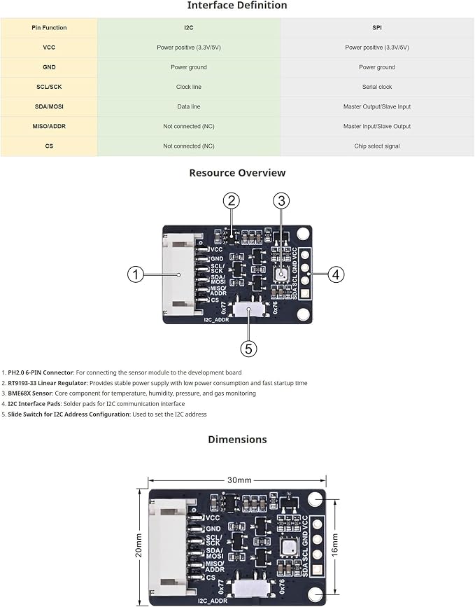 BME680 Environmental Sensor, Supports Temperature, Gas Detection, I2C & SPI - Image 5