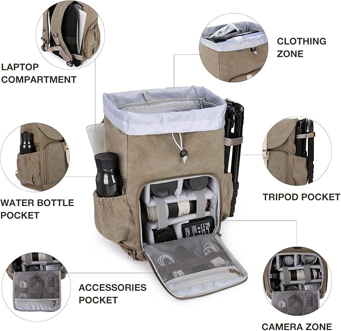 BAGSMART Camera Backpack, DSLR SLR Waterproof Camera Bag - Image 2