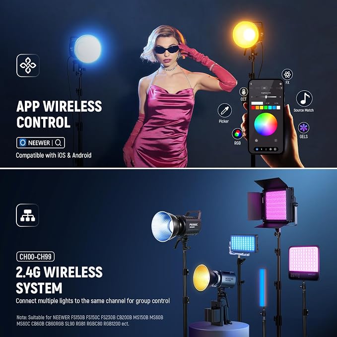 NEEWER 130W RGB LED Video Light APP/2.4G Control 17 Effects, 2500-7500K - Image 6