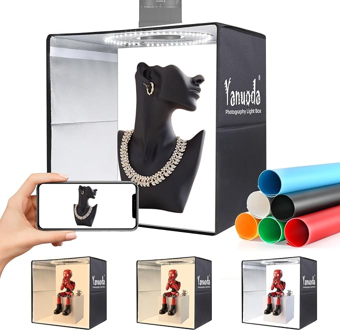 16x16x12 Photo Light Box with USB-C Cable, 18W Dimmable LED Photography Studio by Yanuoda