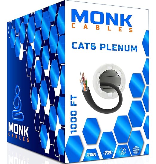 MONK CABLES | CAT6 Plenum Cable 1000ft | UTP, 550MHz | DSX-8000 Certified | by MONKCABLES