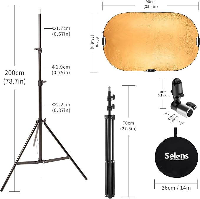 Selens 24x36inch/60x90cm Light Reflector Stand Kit 5-in-1 Collapsible Multi-Disc - Image 6