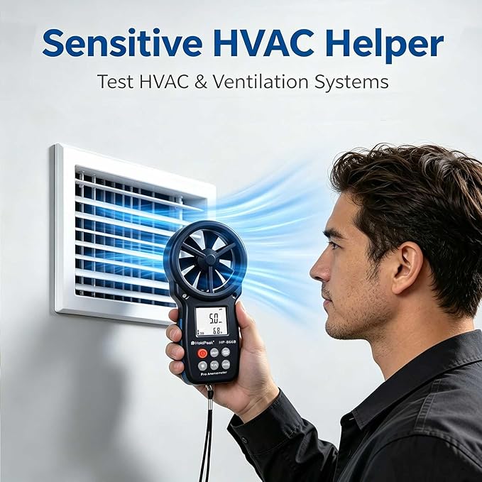 HoldPeak 866B Digital Anemometer, Handheld Wind Speed CFM Meter, HVAC Air Flow - Image 3