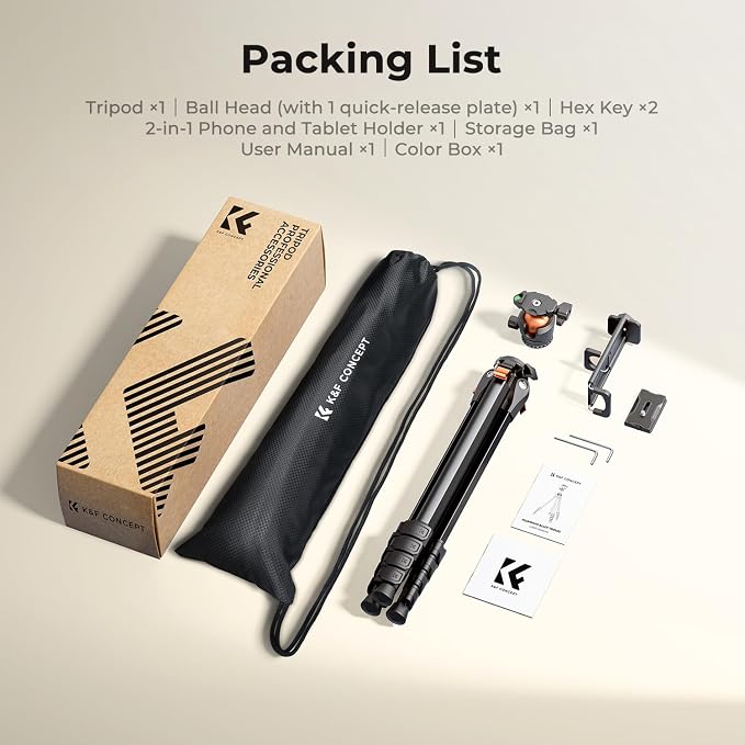 K&F CONCEPT 63" Aluminum Travel Tripod - Image 8