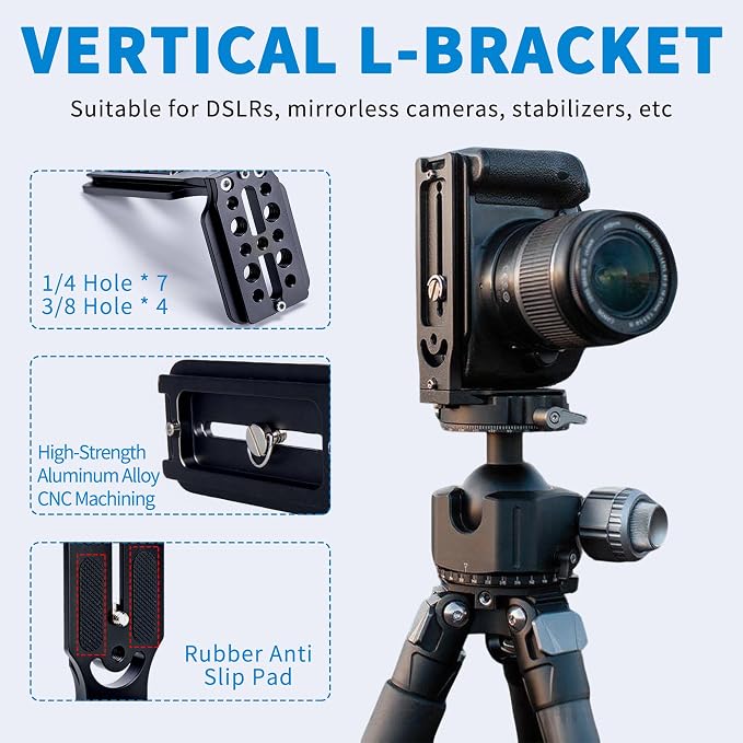 DSLR Camera L Bracket with 1/4" & 3/8" Screw Hole, Vertical Horizontal - Image 5