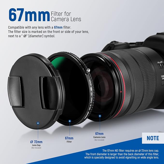 NEEWER 2 in 1 67mm Variable ND Filter ND2–ND32&CPL Filter No X Cross/30 Layer - Image 9
