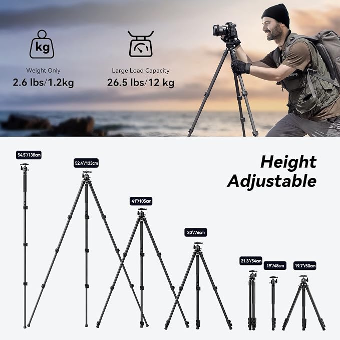 SmallRig AP-10 Carbon Fiber Tripod, 52.4" Lightweight Compact Camera Tripod - Image 3