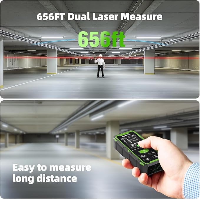 Huepar Professional 656ft/200M Dual Laser Distance Measuring Tool, 5 Years - Image 3