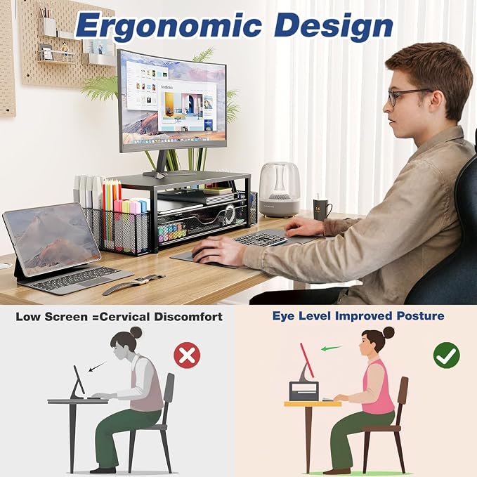 OPNICE Desk Organizers and Accessories, 2-Tier Computer Monitor Stand Riser - Image 6