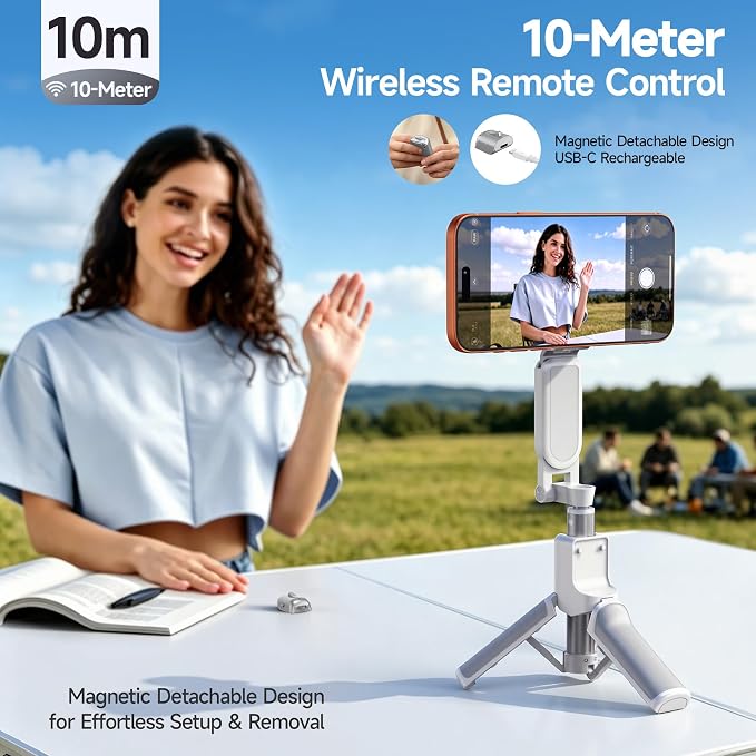 Magnetic Phone Camera Shutter Grip, Extendable Selfie Stick & Tripod Portable - Image 4