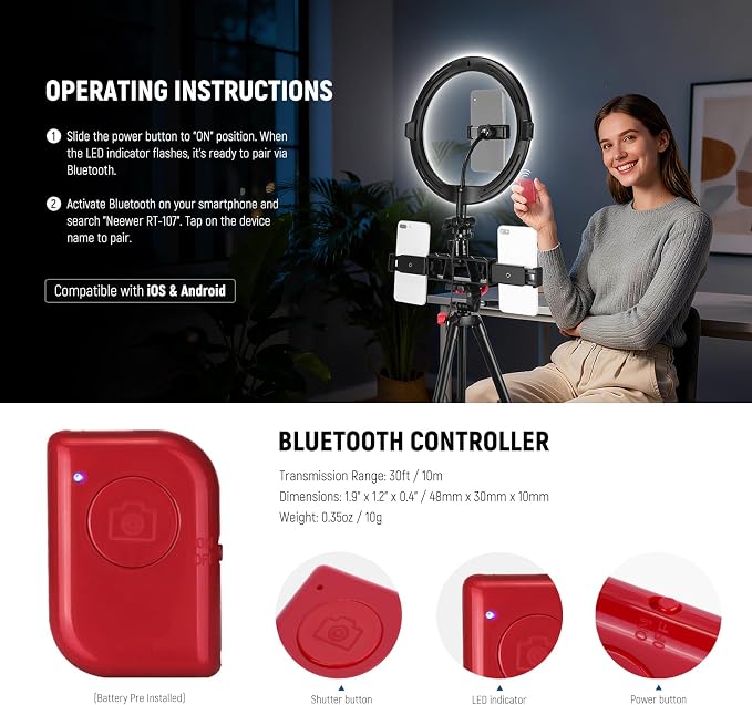 NEEWER Basics 10" Selfie Ring Light - Image 6