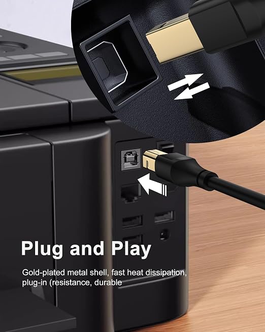 HP Printer Cable 3ft, Square USB A to USB B Cable - Image 5