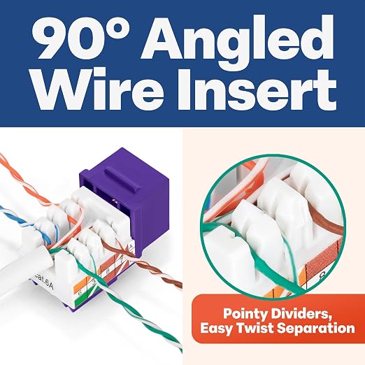 Everest 90° Angled RJ45 Cat6A Keystone Jacks 50-Pack in Purple - Image 3