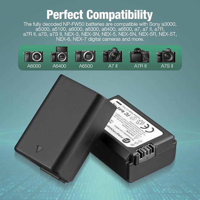 FirstPower NP-FW50 Battery 2-Pack and USB Dual Charger Compatible - Image 3