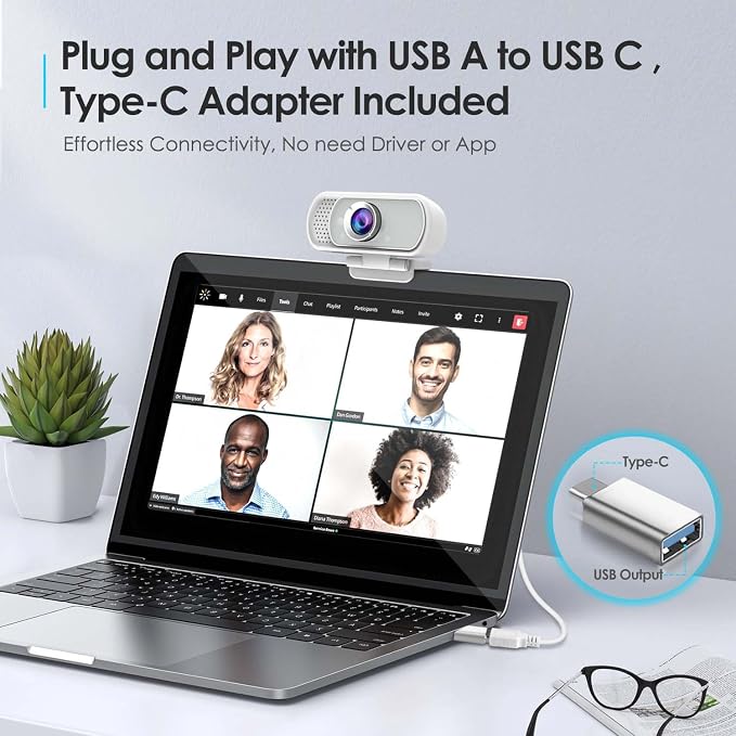 Webcam with Tripod Privacy Shutter: 1080P FHD Web Camera with Mic, Plug & Play - Image 3